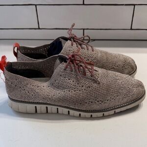 Cole Haan Light Gray Knit Oxfords with Red Accents